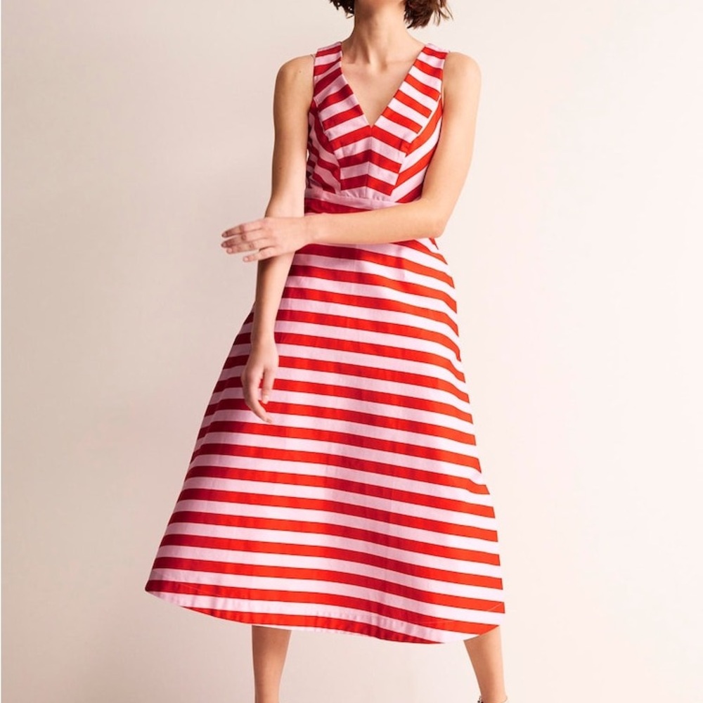 Boden Red and Pink Striped Midi Dress